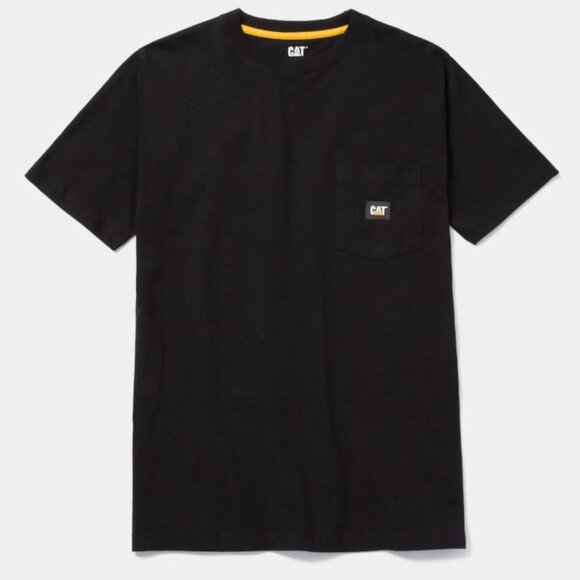 CAT Caterpillar Men's Black Cotton Logo Pocket Crew T-shirt Size L - Picture 1 of 3